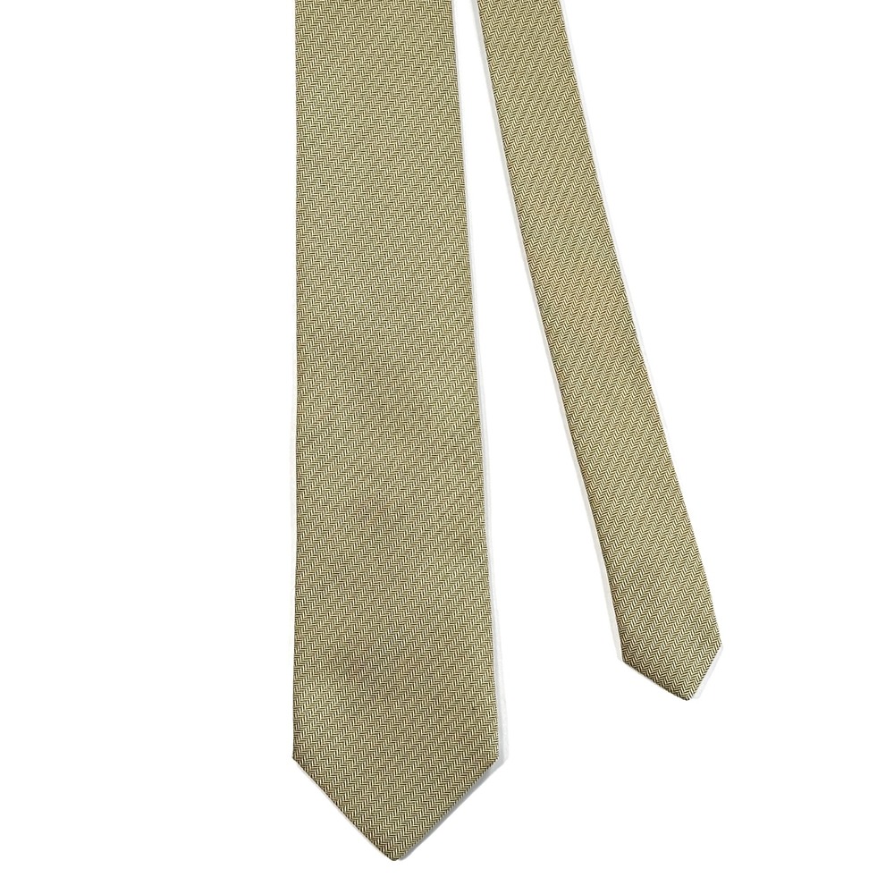 Charvet Place Vendome Mens Silk Tie Tan Black Herringbone Made in France 3.75"